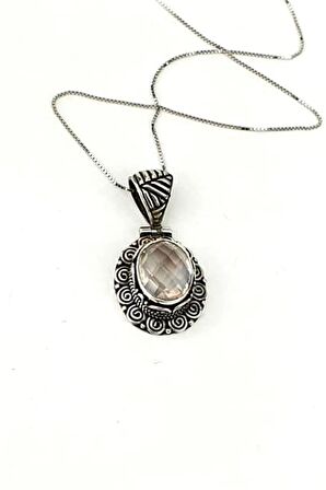 Tasarım el işi faset kesim kuvars taşlı gümüş kolye