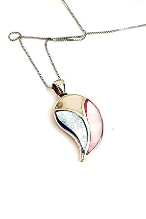 Renkli sedef taşlı 925 ayar gümüş kolye