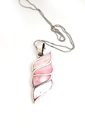 Pembe sedef taşlı 925 ayar gümüş modern kolye