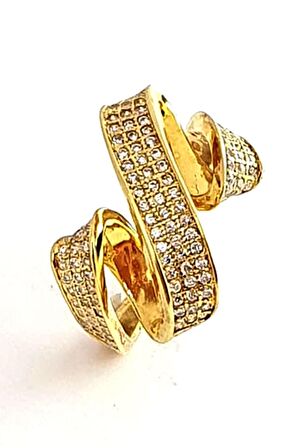 Zirkon taş detaylı italyan tasarımı gümüş üzerine altın kaplama modern yüzük 