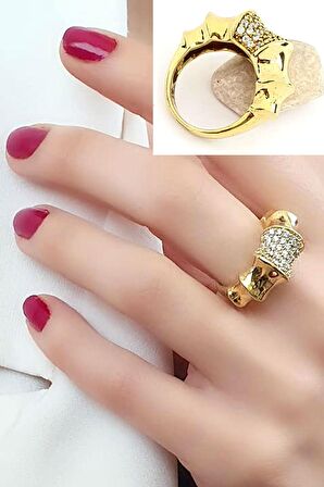 Zirkon taş detaylı gümüş üzerine altın kaplama italyan tasarımı lüks yüzük 