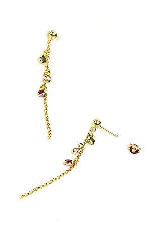 Renkli swarovski taşlı 925ayar gümüş altın kaplama sallantılı küpe 