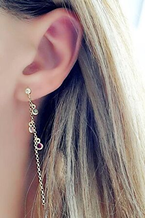 Renkli swarovski taşlı 925ayar gümüş altın kaplama sallantılı küpe 