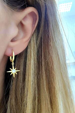 kutup yıldızı figürlü gümüş üzerine altın kaplama trend küpe 