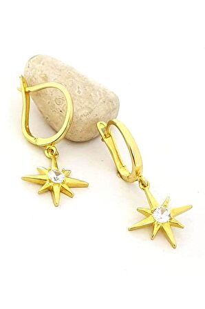 kutup yıldızı figürlü gümüş üzerine altın kaplama trend küpe 