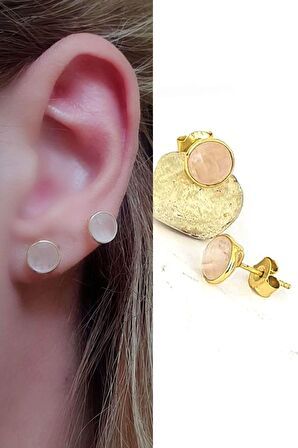 Pembe kuvars taşlı 925 ayar gümüş üzerine el işi küpe 