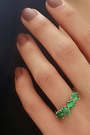 Skydiamond green  creative rubies 925 ayar gümüş 4 sıra taş  yüzük 