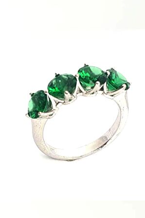 Skydiamond green  creative rubies 925 ayar gümüş 4 sıra taş  yüzük 