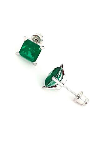 Skydiamond green creative rubies 925 ayar gümüş kare küpe
