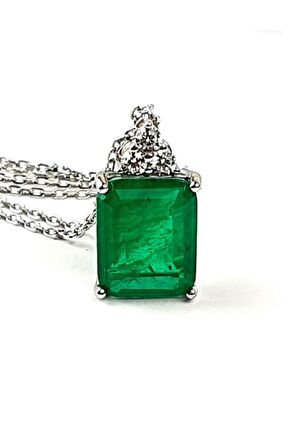 Sky Diamond Green  creative rubies 925 ayar gümüş lüks baget kolye 