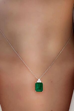 Sky Diamond Green  creative rubies 925 ayar gümüş lüks baget kolye 