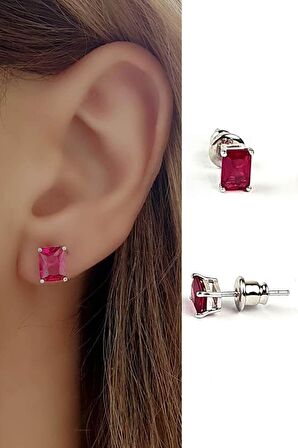 Skydiamond Red creative rubies 925 ayar gümüş baget küpe