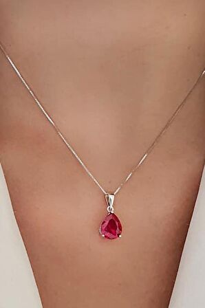 Sky Diamond Red creative rubies 925 ayar gümüş damla kolye