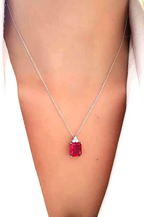 Sky Diamond Red creative rubies 925 ayar gümüş lüks baget kolye