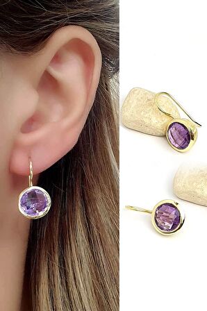 Ametist taşlı 925ayar gümüş üzerine altın kaplama küpe