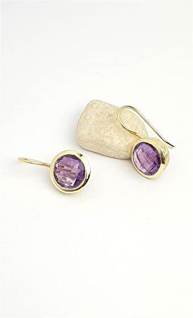 Ametist taşlı 925ayar gümüş üzerine altın kaplama küpe