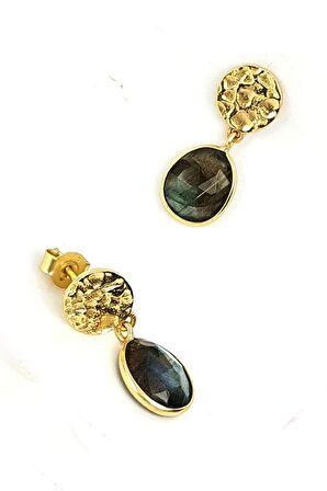 labradorit taşlı 925ayar gümüş tasarım gümüş üzerine altın kaplama küpe