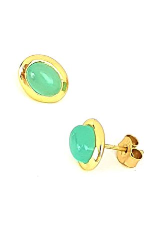 kalsedon taşlı 925ayar gümüş üzerine altın kaplama tasarım küpe  