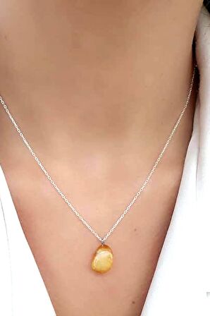 Damla kehribar taşlı 925 ayar gümüş kadın kolye