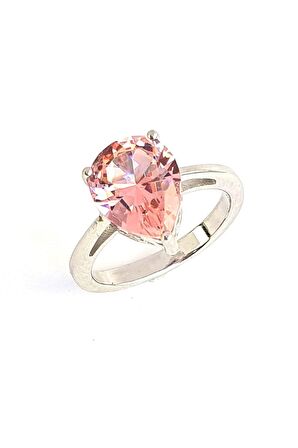 SKy Diamond Pink Morganit Taşlı 925 ayar Gümüş Lüks Damla Yüzük 