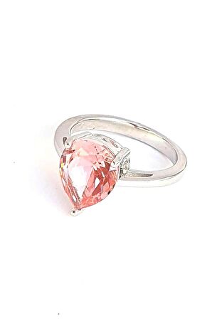 SKy Diamond Pink Morganit Taşlı 925 ayar Gümüş Lüks Damla Yüzük 