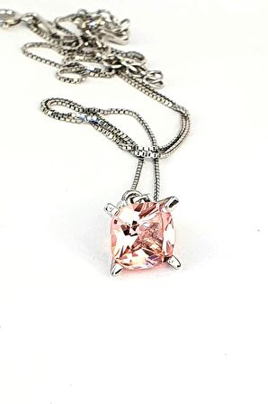 Sky Diamond Pink Morganit Taşlı 925 ayar Gümüş Lüks Kolye 