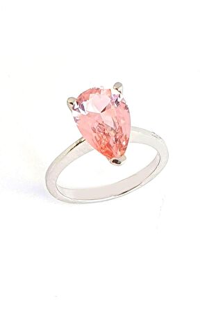 Sky Diamond Pink Morganit Taşlı 925ayar Gümüş Lüks Damla Yüzük 