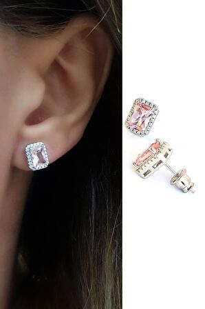 Sky Diamond Pink Morganit Taşlı 925 ayar Gümüş Lüks Küpe