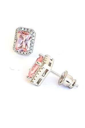 Sky Diamond Pink Morganit Taşlı 925 ayar Gümüş Lüks Küpe