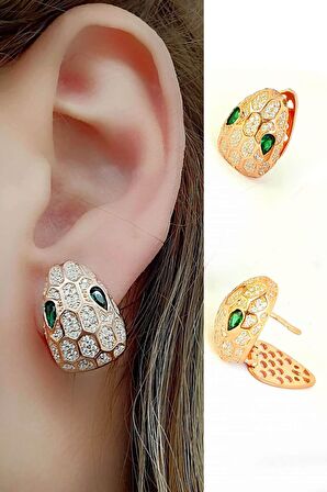 Pırlanta ışıltısında zirkon taşlı italyan 925ayar gümüş rose lüks yılan küpe 