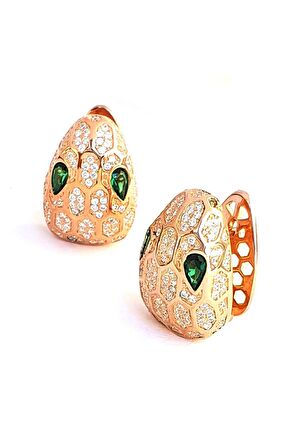 Pırlanta ışıltısında zirkon taşlı italyan 925ayar gümüş rose lüks yılan küpe 