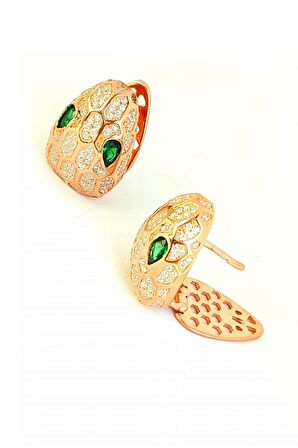 Pırlanta ışıltısında zirkon taşlı italyan 925ayar gümüş rose lüks yılan küpe 