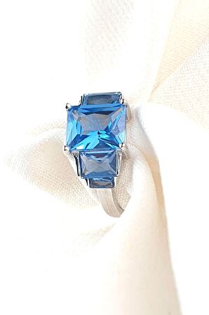 Sky Diamond Blue Creative Sapphire 925 ayar Gümüş Lüks Yüzük