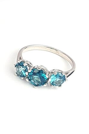Sky Diamond Blue Creative Sapphire 925 ayar Gümüş Lüks Tria Yüzük 