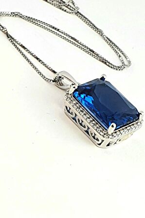 Sky Diamond Blue Creative Sapphire 925 ayar Gümüş Lüks Kolye 