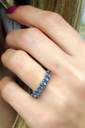 Sky Diamond Blue Creative Sapphire 925ayar Gümüş Lüks Sıra Taş Yüzük 