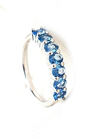 Sky Diamond Blue Creative Sapphire 925ayar Gümüş Lüks Sıra Taş Yüzük 