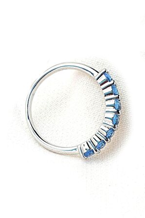 Sky Diamond Blue Creative Sapphire 925ayar Gümüş Lüks Sıra Taş Yüzük 
