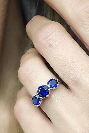 Sky Diamond Blue Creative Sapphire 925 ayar Gümüş Lüks Tria yüzük 