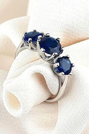 Sky Diamond Blue Creative Sapphire 925 ayar Gümüş Lüks Tria yüzük 