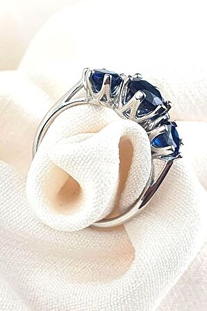 Sky Diamond Blue Creative Sapphire 925 ayar Gümüş Lüks Tria yüzük 