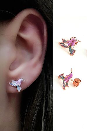 Minimal Mineli 925ayar Gümüş Rose Anka Kuşu Küpe 