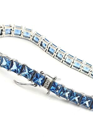 Sky Diamond Blue Creative Sapphire 925ayar Gümüş Lüks Su Yolu Bileklik