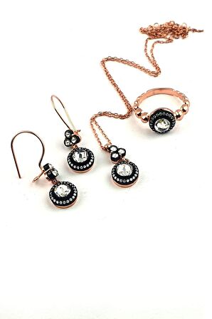 Elmas işçiliği Zirkon Taşlı 925 ayar Gümüş Rose Set Takım
