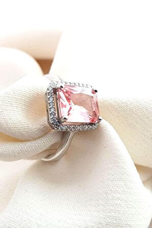 Sky Diamond Pink Morganit Taşlı 925 ayar Gümüş Tek Taş Yüzük