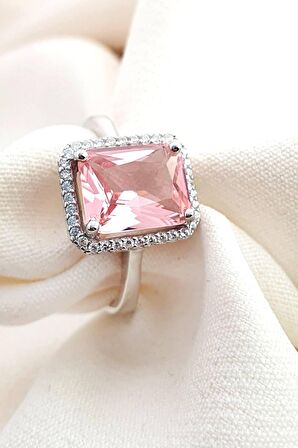 Sky Diamond Pink Morganit Taşlı 925 ayar Gümüş Tek Taş Yüzük