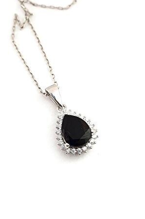 Sky Diamond Black 925 ayar Gümüş Lüks Damla Kolye