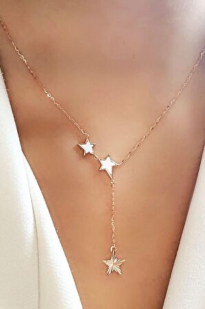 Sedef Taşlı Yıldız Figürlü 925 ayar Gümüş Rose Kolye