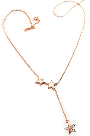 Sedef Taşlı Yıldız Figürlü 925 ayar Gümüş Rose Kolye