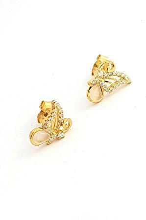 Sedef Taşlı 925 ayar Gümüş Üzerine Altın Kaplama İtalyan Kelebek Küpe 